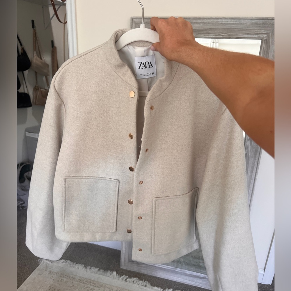 Zara Cream / Grey Bomber jacket